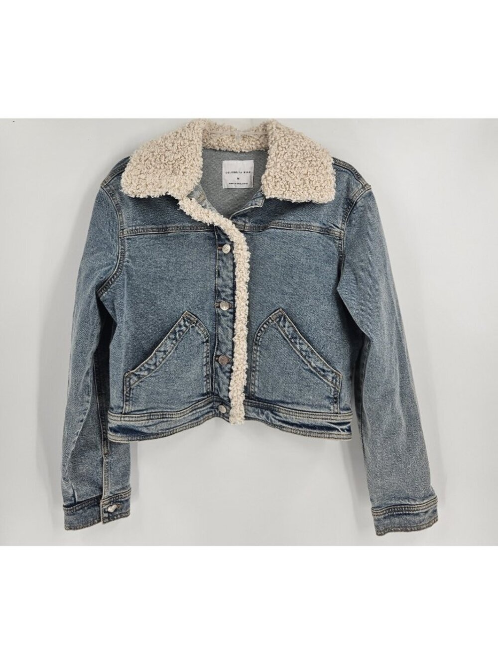 Celebrity Pink Cropped Sherpa Denim Jacket M